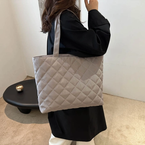Borsa Tote Trapuntata a Rombi da Donna Grande Capacità Borsa a Tracolla Imbottita in Morbido Cotone Casual Pendolarismo Quotidiano Borsa Spesa