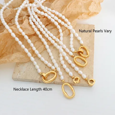 Élégant Ensemble de Bijoux en Acier Inoxydable Perles d'Eau Douce Collier Bracelet à Boucle Métallique Irrégulière pour Femme Cadeau