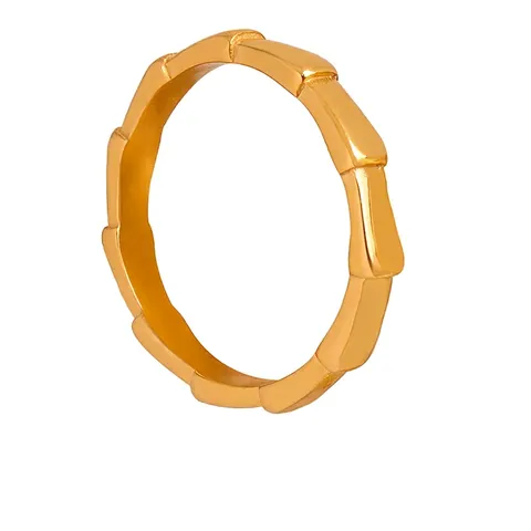Anillo Nudo De Bambú Acero De Titanio Chapado En Oro Minimalista Geométrico Joyería Para Mujer