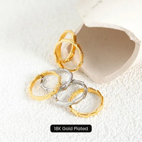 Anillo Nudo De Bambú Acero De Titanio Chapado En Oro Minimalista Geométrico Joyería Para Mujer
