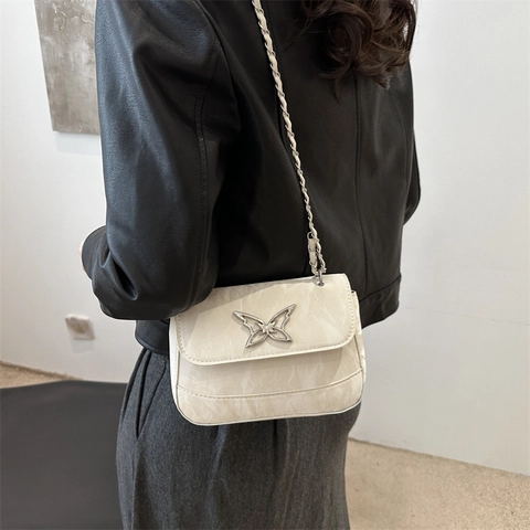 Trendy Dames Mini PU Leren Crossbody Tas Met Vlinder Sluiting En Kettingriem Marmeren Rimpel Textuur Kleine Vierkante Schoudertas
