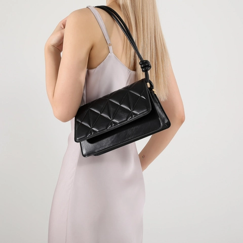 Damen Gesteppte Schultertasche Geometrisches Muster Unterarmtasche Minimalistisch PU Leder Umhängetasche Mit Geknotetem Gurt Mode Handtasche
