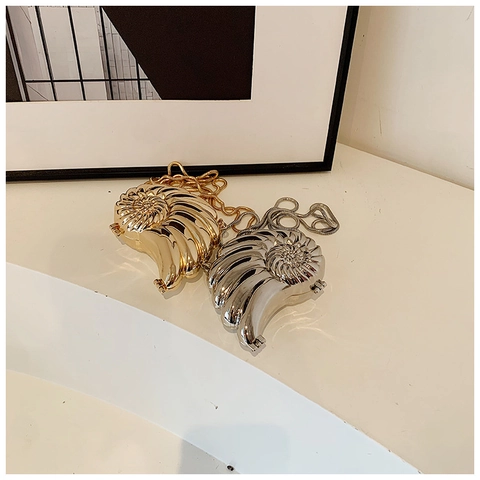 Nautilus Muschel Geformte Metall Abendtasche Kreative Metallische Mini Kette Umhängetasche Für Damen Luxus Party Hochzeit Handtasche