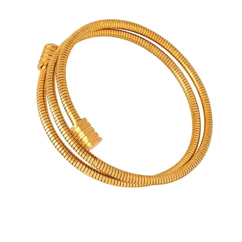 Minimalist Titanium Steel Spiral Wrap Bangle Bracelet For Women Gold Plated Screw Thread Texture Flexible Commuter Style