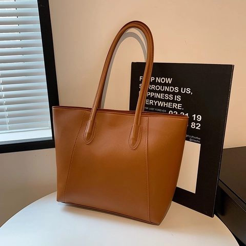 Bolso Tote de Cuero PU para Mujer Vintage de Gran Capacidad Bolso de Hombro Conmuter Minimalista de Axila Color Sólido