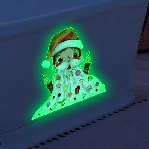 Adesivo Murale Di Natale Luminoso Brilla Al Buio Babbo Natale Cartone Animato PVC Impermeabile Autoadesivo Decorazione