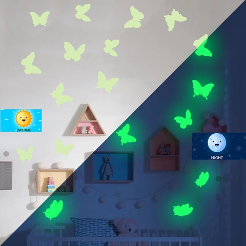 Pegatinas De Pared De Mariposa Que Brillan En La Oscuridad PVC Calcomanías Fluorescentes Para Dormitorio Baño