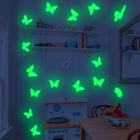 Pegatinas De Pared De Mariposa Que Brillan En La Oscuridad PVC Calcomanías Fluorescentes Para Dormitorio Baño