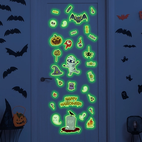 Lichtgevende Halloween Muurstickers Glow In The Dark PVC Pompoen Mummie Geest Vleermuis Stickers Voor Thuis Feest Decor