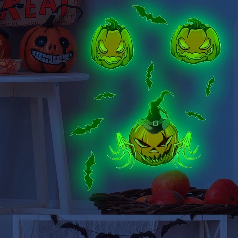 Αυτοκόλλητα Τοίχου Halloween Που Φωσφορίζουν Στο Σκοτάδι PVC Κολοκύθα Νυχτερίδα Διακοσμητικά Σπιτιού