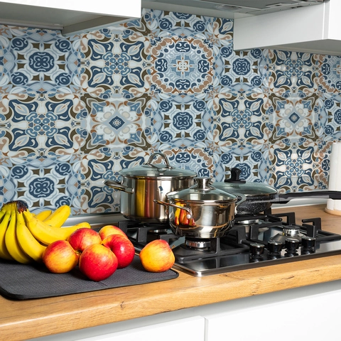 Pegatinas de Azulejos Geométricos Mandala Retro Impermeables Autoadhesivas Calcomanías de Pared para Cocina Baño Hogar