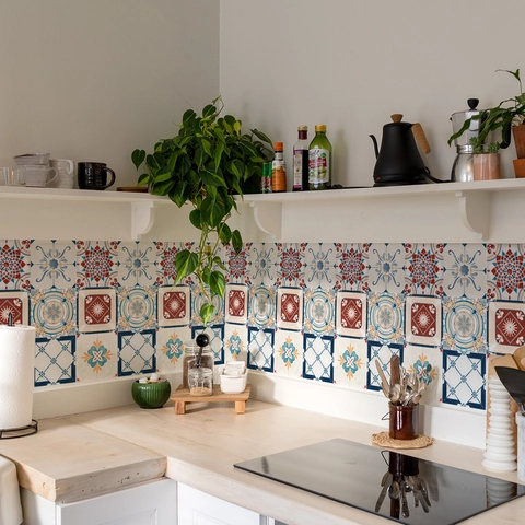 Adesivi per Piastrelle con Motivo Geometrico Stile Francese Retro PVC Impermeabile Adesivi Murali per Cucina Bagno Casa