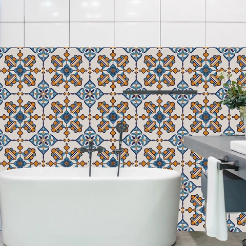 Pegatinas de Azulejos Geométricos Mandala Retro Impermeables Autoadhesivas Calcomanías de Pared para Cocina Baño Hogar