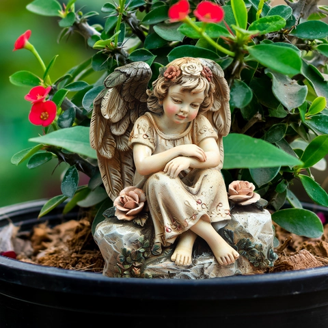 Angel Garden Stakes Decorative Yard Art PVC Flat Little Girl Turtle Pattern Courtyard Lawn Ornament Patio Decoration
