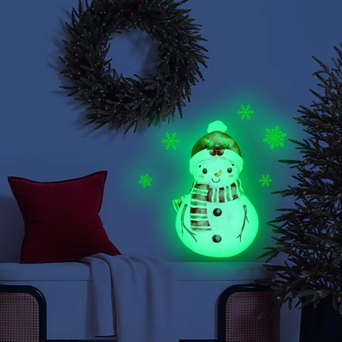 Luminous Glow In Dark Christmas Wall Stickers Snowman Snowflake PVC Fluorescent Decals For Home Bedroom Window Holiday Decoration