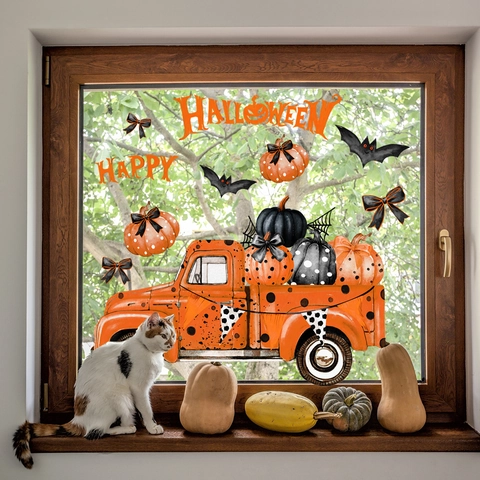 Halloween Window Clings PVC Static Stickers Pumpkin Ghost Bat Double Sided Visible Festival Home Decor