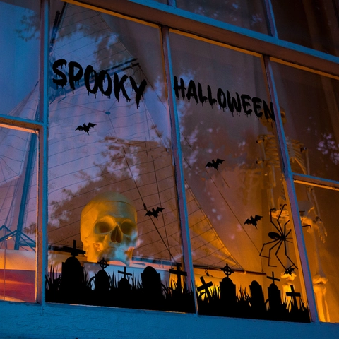 Halloween Window Clings PVC Static Stickers Pumpkin Ghost Bat Double Sided Visible Festival Home Decor