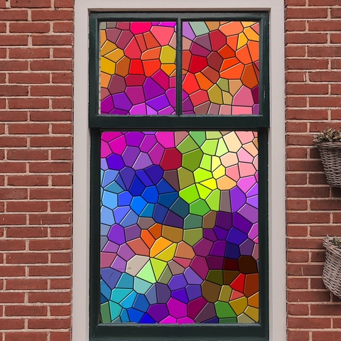 Película de Ventana de PVC de Adsorción Estática Esmerilada Patrón de Flores Mosaico Adhesivo de Vidrio Decorativo Hogar