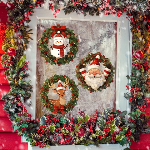 Christmas Window Stickers PVC Decals Santa Claus Snowman Reindeer Patterns Festive Wall Decor For Glass Door Home Holiday Party
