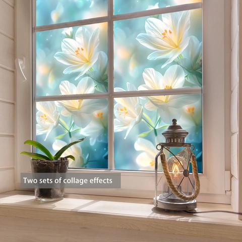 Película de Ventana de PVC de Adsorción Estática Esmerilada Patrón de Flores Mosaico Adhesivo de Vidrio Decorativo Hogar