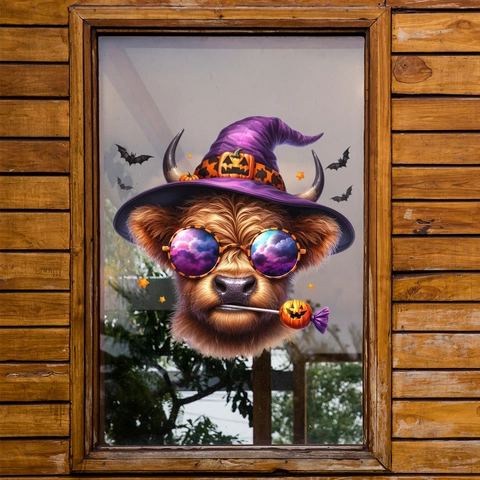 Adesivi Murali Halloween Gatto Nero Zucca Mucca Delle Highland Strega Corvo Rosa Rossa Adesivi Per Vetri Decorazione Casa