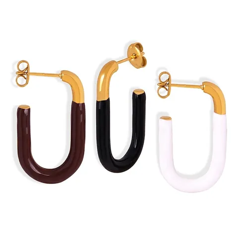 Orecchini A Cerchio A Forma Di U Geometrici Acciaio Inossidabile Placcato Oro Smalto Bicolore Gioielli Moda Per Donna