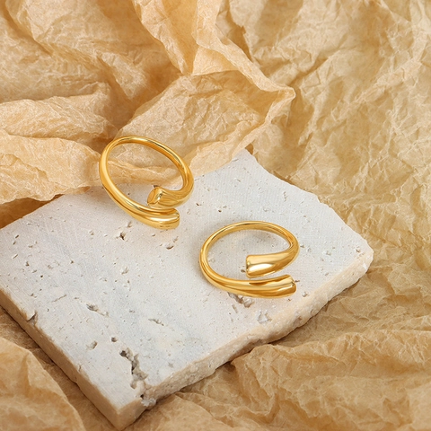 Anillo Abierto de Acero de Titanio Minimalista Moderno Chapado en Oro de Dieciocho Quilates Ajustable Espiral Para Hombre Mujer