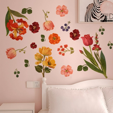 Aquarel Bloem Vlinder Muurstickers PVC Zelfklevend Botanisch Bloemen Stickers Voor Woonkamer Slaapkamer Badkamer Huis Decoratie