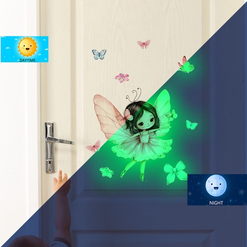 Luminous Glow In Dark Wall Stickers Cartoon Fairy Angel Mushroom Butterfly PVC Self Adhesive Decals Kids Room Home Decoration