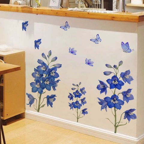 Aquarel Bloem Vlinder Muurstickers PVC Zelfklevend Botanisch Bloemen Stickers Voor Woonkamer Slaapkamer Badkamer Huis Decoratie
