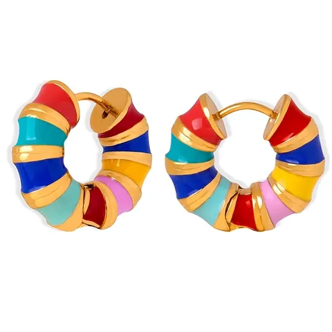 Pendientes De Aro De Esmalte Colorido Vintage En Forma De C De Acero Inoxidable Moda Dopamina