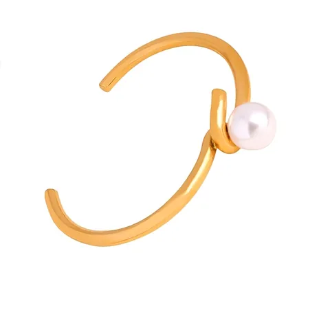 Minimalist Open Cuff Bracelet For Women Titanium Steel With Shell Artificial Pearl Asymmetric Geometric Elegant Bangle Accessory