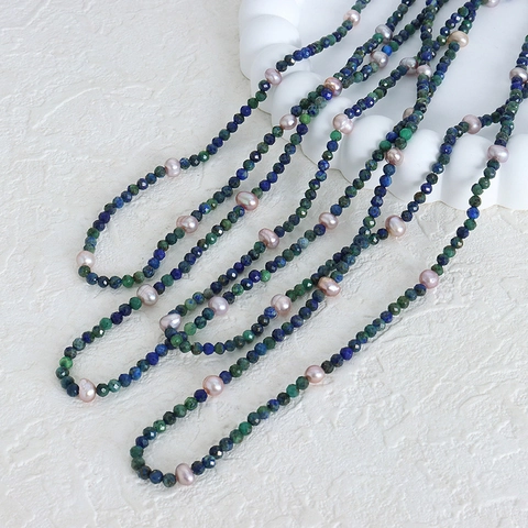 Collana Artigianale Con Perline Di Lapislazzuli Sfaccettato E Pietra Di Fenice Perle D'acqua Dolce Acciaio Al Titanio Retrò Donna