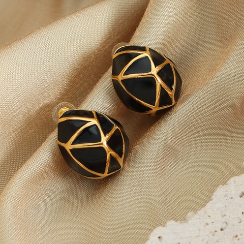 Retro Geometrische Rooster Emaille Oorknopjes Titanium Staal 18K Verguld Ronde Druppelvorm Sieraden Voor Vrouwen