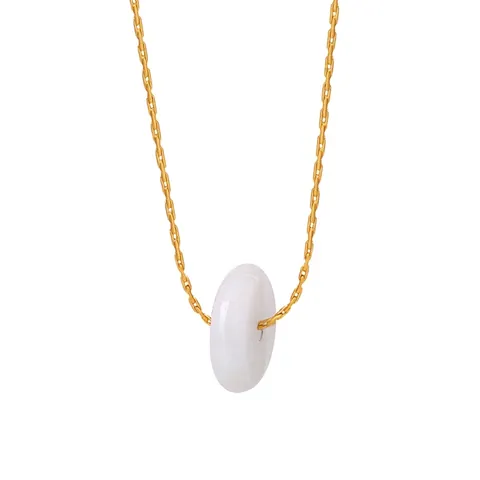 Collar con Colgante de Jade Hetian de Acero de Titanio Chapado en Oro de 18K Estilo Chino Vintage Hebilla de la Paz Joyería para Mujer