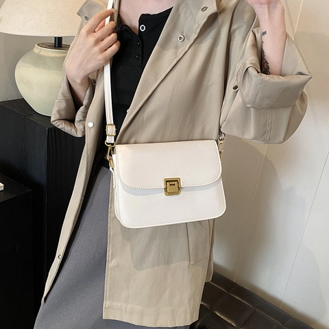 Piccola Borsa Quadrata in Pelle PU Minimalista Retro per Donna Borsa a Tracolla Vintage Con Chiusura in Metallo Borsa alla Moda Quotidiana