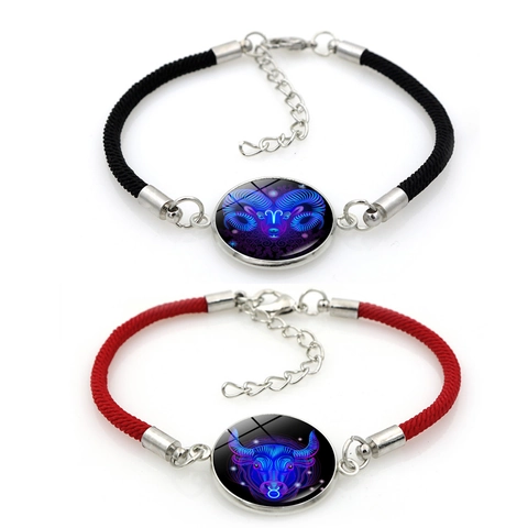 Twelve Zodiac Signs Woven Rope Bracelet Alloy Glass Cabochon Zodiac Constellation Charm Bracelet For Men Women Couple Jewelry Gift