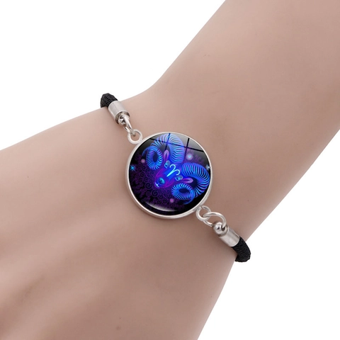 Twelve Zodiac Signs Woven Rope Bracelet Alloy Glass Cabochon Zodiac Constellation Charm Bracelet For Men Women Couple Jewelry Gift