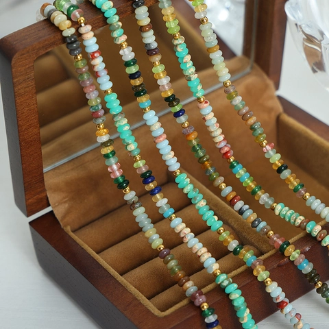 Collar de Cuentas de Piedra Natural Multicolor Chapado en Oro de 18K Acero Inoxidable Titanio Joyería Étnica para Mujer