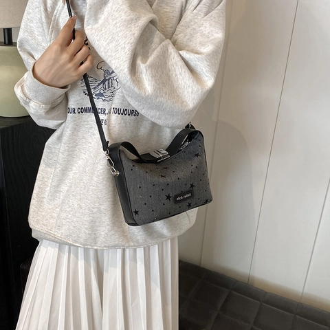 Borsa A Tracolla Da Donna Pelle PU Tessuto Fiocco Pois Stella Cuore Stampa Versatile Borsa A Mano Stile Coreano