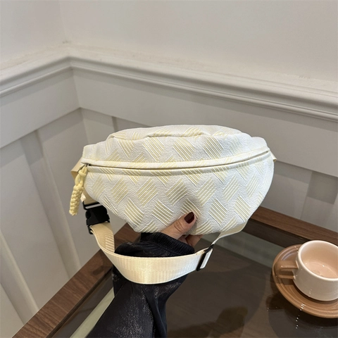 Marsupio da Donna Leggero in PU con Texture Intrecciata Borsa da Petto per Viaggi Quotidiani Borsa a Tracolla Geometrica
