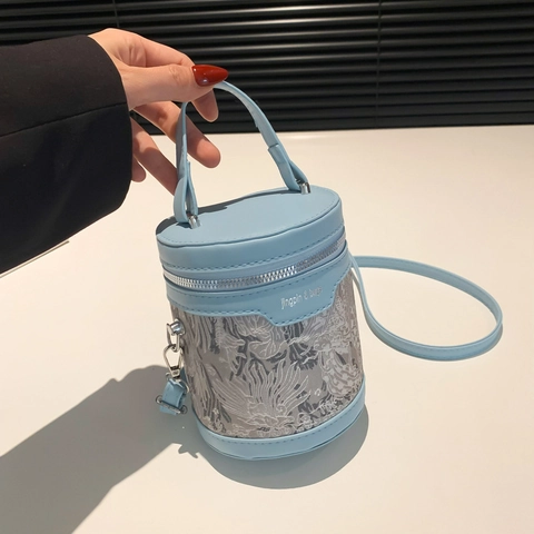 Fashion Women PU Leather Embroidery Bucket Bag Trendy Cylindrical Shoulder Crossbody Tote Bag Small Designer Handbag For Ladies