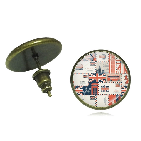 Vintage London Theme Stud Earrings Retro British Flag Big Ben Glass Cabochon Alloy Jewelry For Women