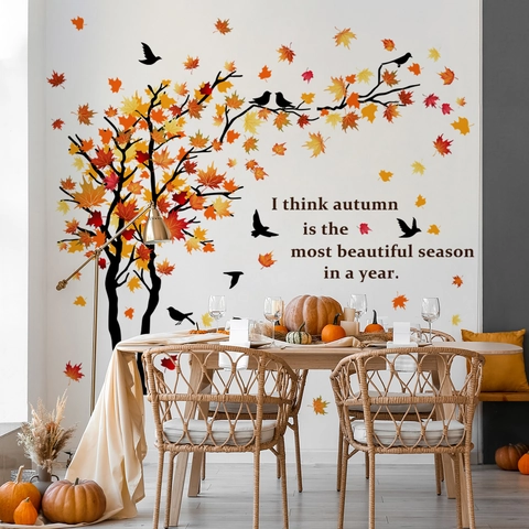 Autumn Maple Leaf Tree Wall Sticker PVC Removable Self Adhesive Quote Decal For Living Room Bedroom Home Decoration
