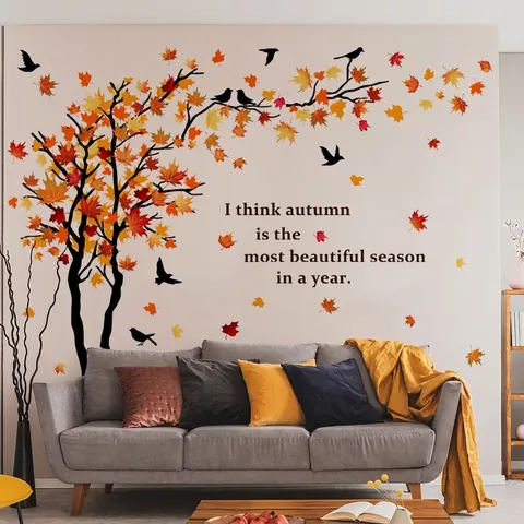 Autumn Maple Leaf Tree Wall Sticker PVC Removable Self Adhesive Quote Decal For Living Room Bedroom Home Decoration