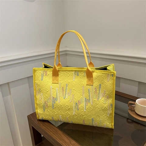 Borsa Tote in Nylon da Donna di Grande Capacità Ricamo a Onde Colorate Borsa a Tracolla Casual Urbana Minimalista