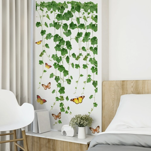 Hand Painted Vines Tiger Flowers PVC Wall Stickers Waterproof Removable Self Adhesive Decals For Home Bedroom Decor