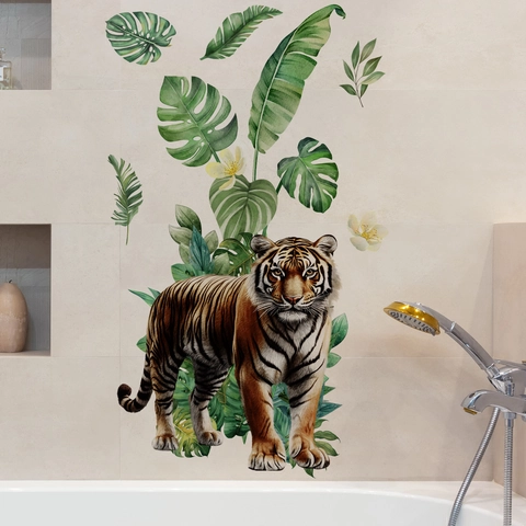 Hand Painted Vines Tiger Flowers PVC Wall Stickers Waterproof Removable Self Adhesive Decals For Home Bedroom Decor