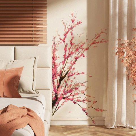Pink Cherry Blossom Tree Branch Wall Sticker PVC Waterproof Chinese Style Flower Wall Decals For Living Room Bedroom Home Decor