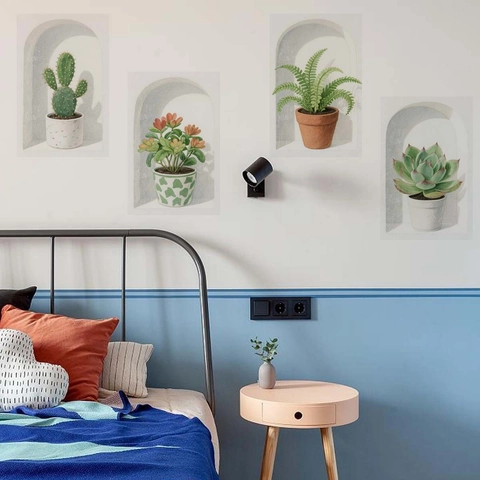 3D Potplant Muurstickers PVC Waterdicht Zelfklevend Creatief Groen Blad Cactus Succulent Stickers Voor Slaapkamer Badkamer Woondecoratie
